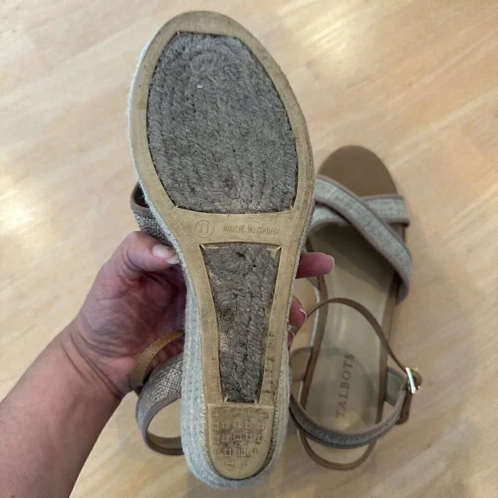 Talbots Espadrille Wedge Sandals Womens Tan Open Toe Strap‎ Shoes Sz 11